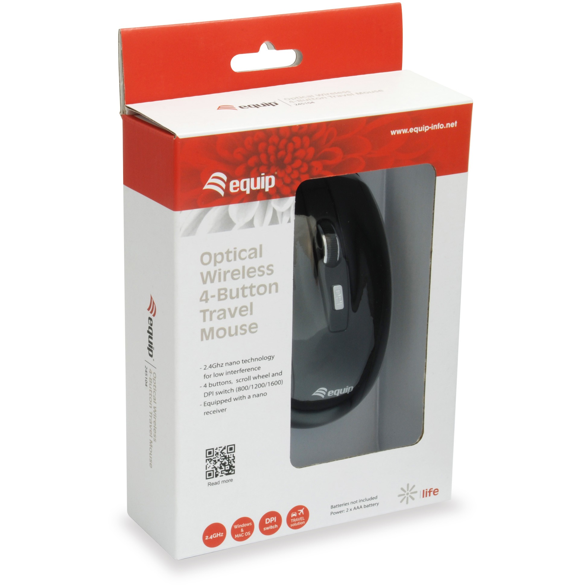Optička miš EQUIP Optische Maus kabellos USB Travel 4 Tasten R+L crna boja-2