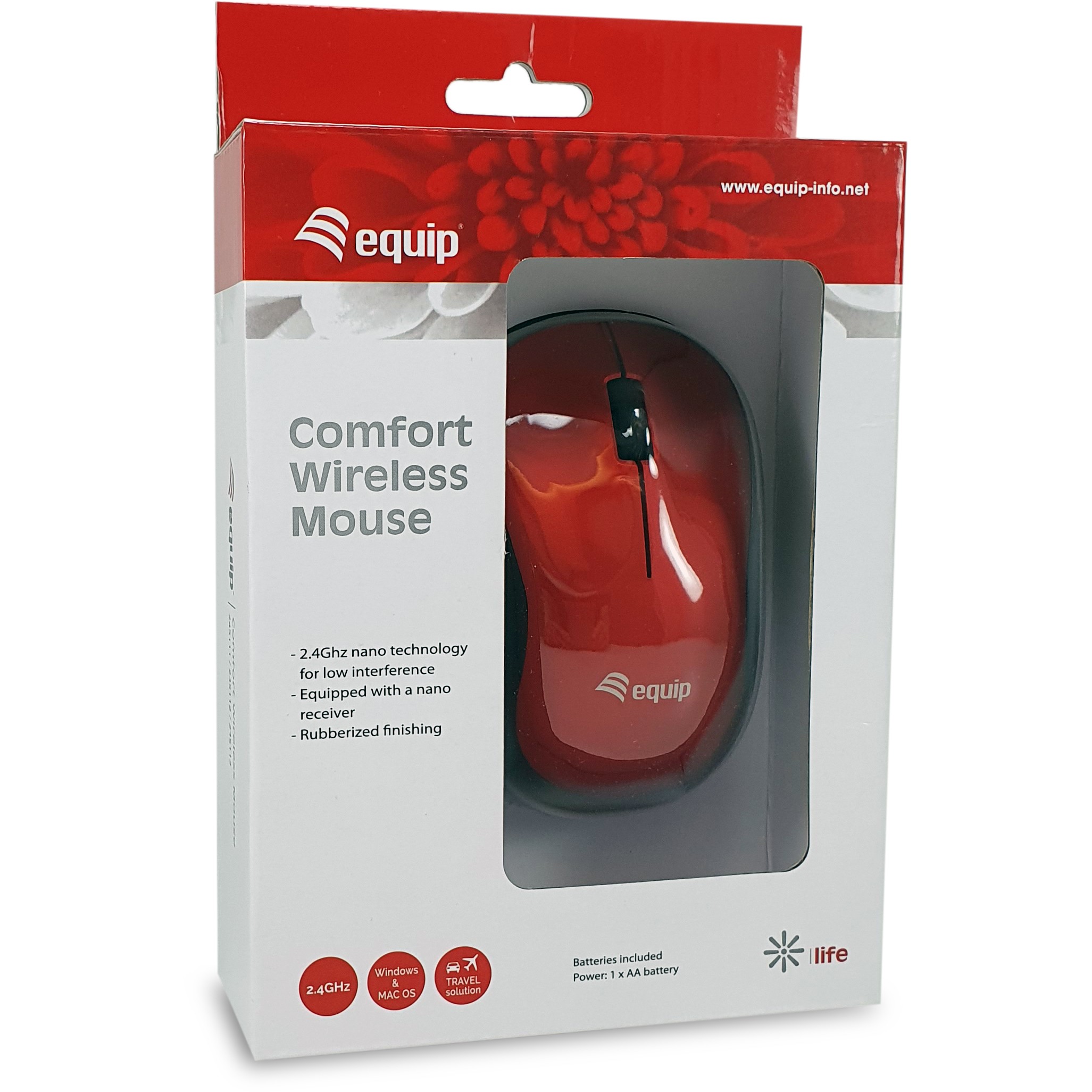 Optička EQUIP miš EQUIIP Optische Maus kabellos USB Komfort R+L rot-3