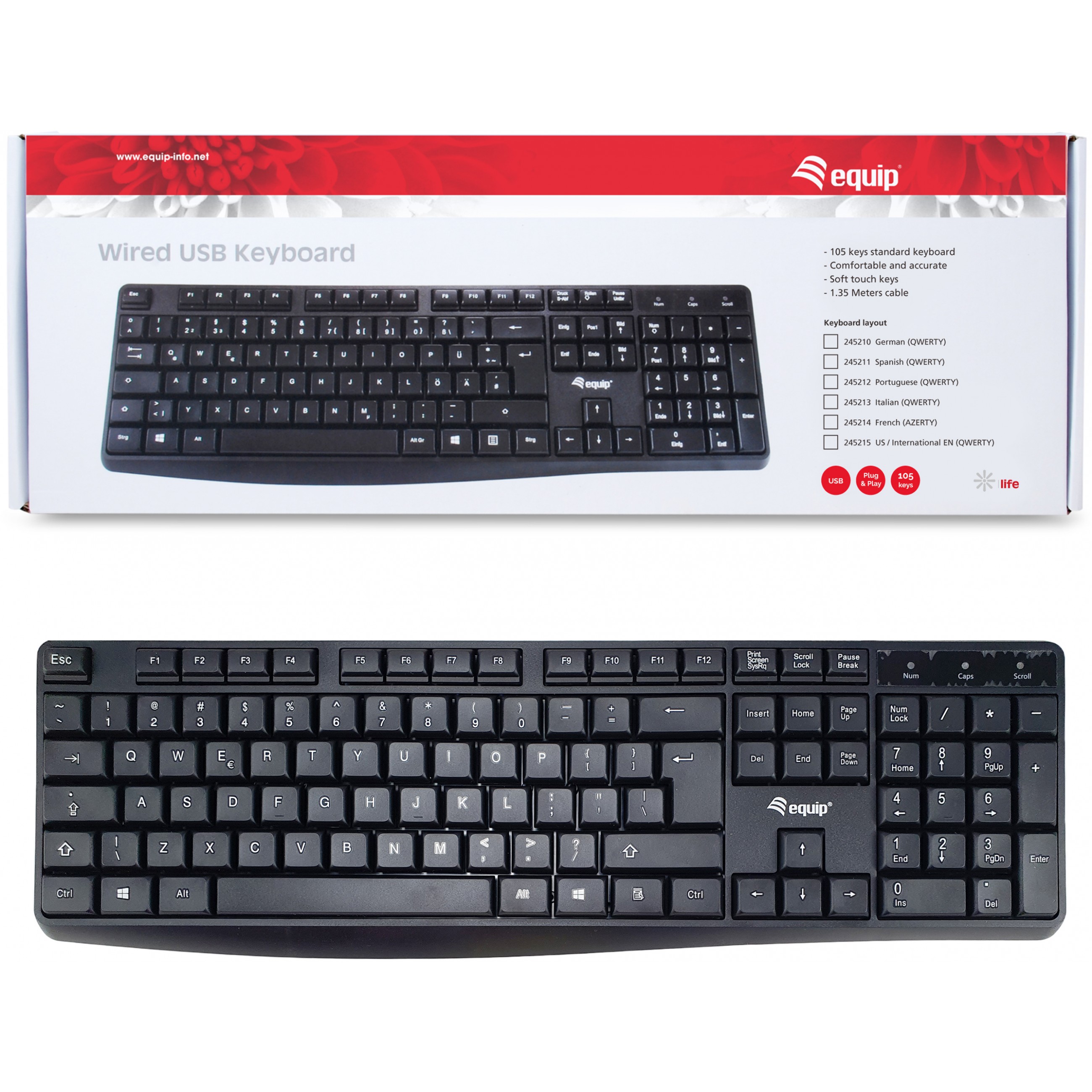 Tipkovnica EQUIP 245215 USB crna boja US Layout – internacionalna non HR tipkovnica-5