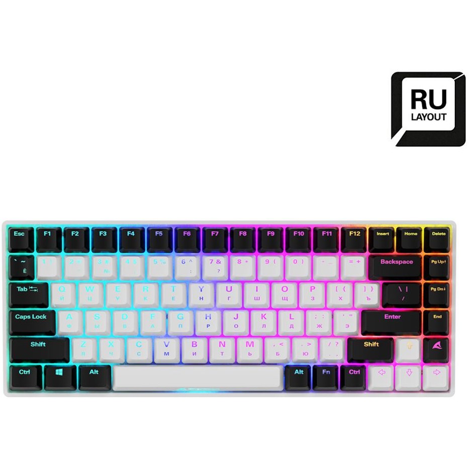 Tipkovnica SHARKOON SKILLER SGK50 S3 (wei. RU-Layout. Gateron Yellow) – internacionalna non HR tipkovnica