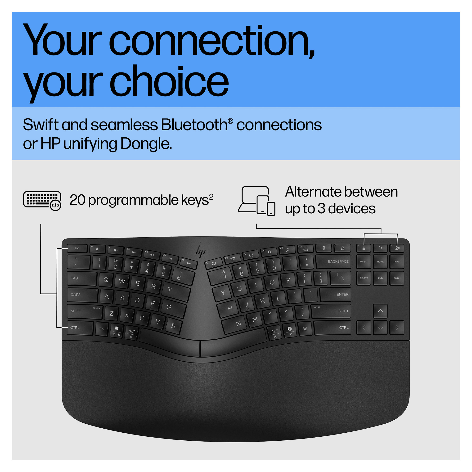 Tipkovnica HP 965 BLK Ergonomic bežični Keyboard-13