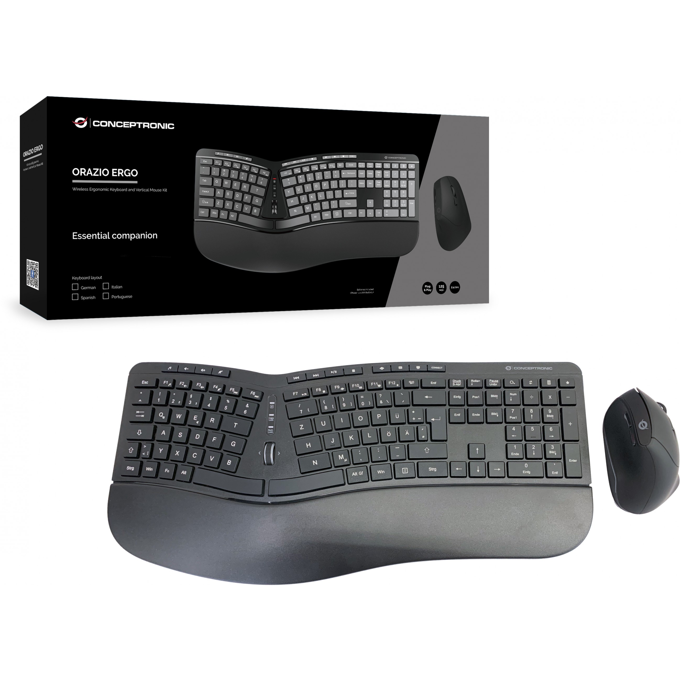 Bežična tipkovnica i miš CONCEPTRONIC bežični Keyboard+Mouse ergo, njemački raspored – internacionalna non HR tipkovnica-4