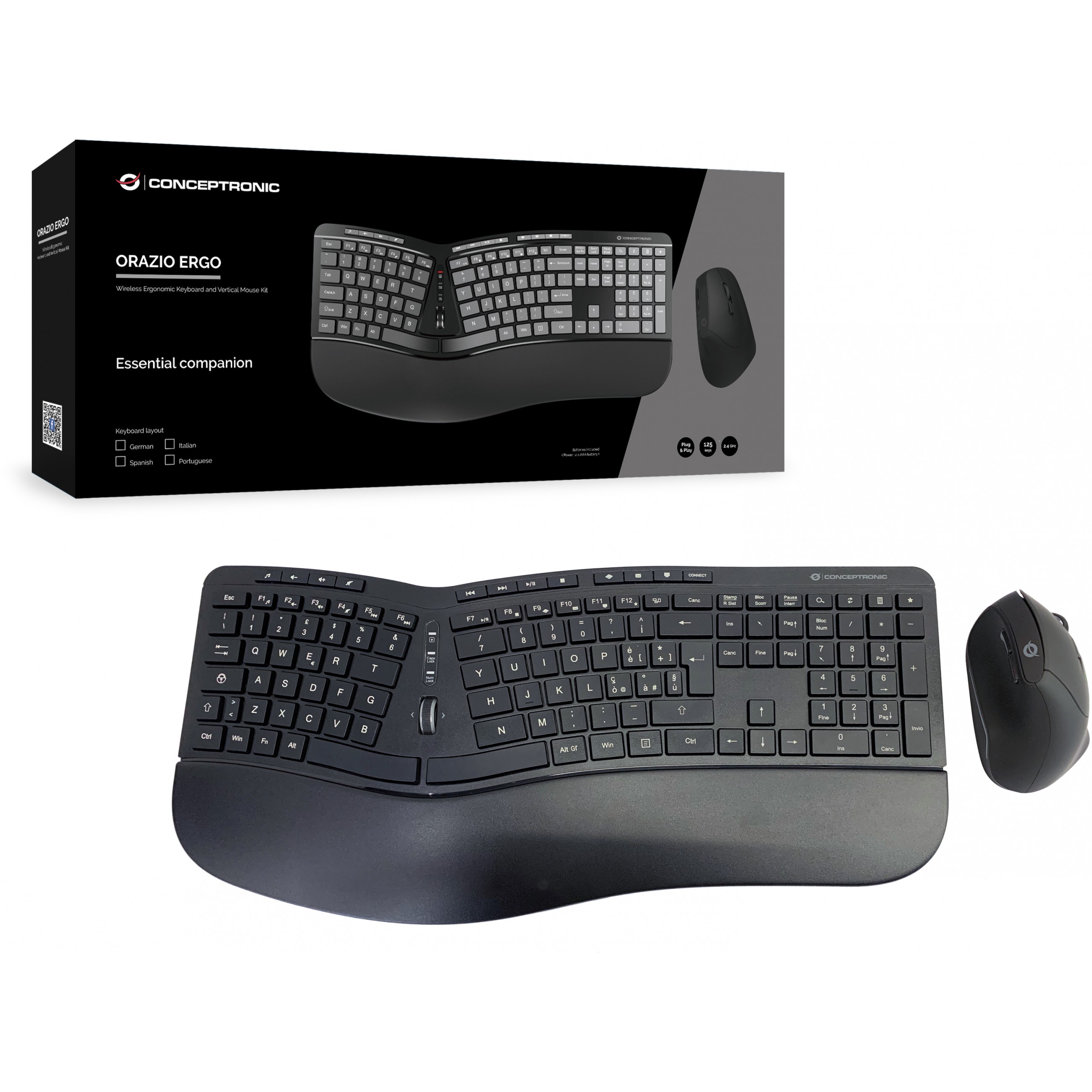 Bežična tipkovnica i miš CONCEPTRONIC bežični Keyboard+Mouse ergo (talijanska tipkovnica) – internacionalna non HR tipkovnica-4