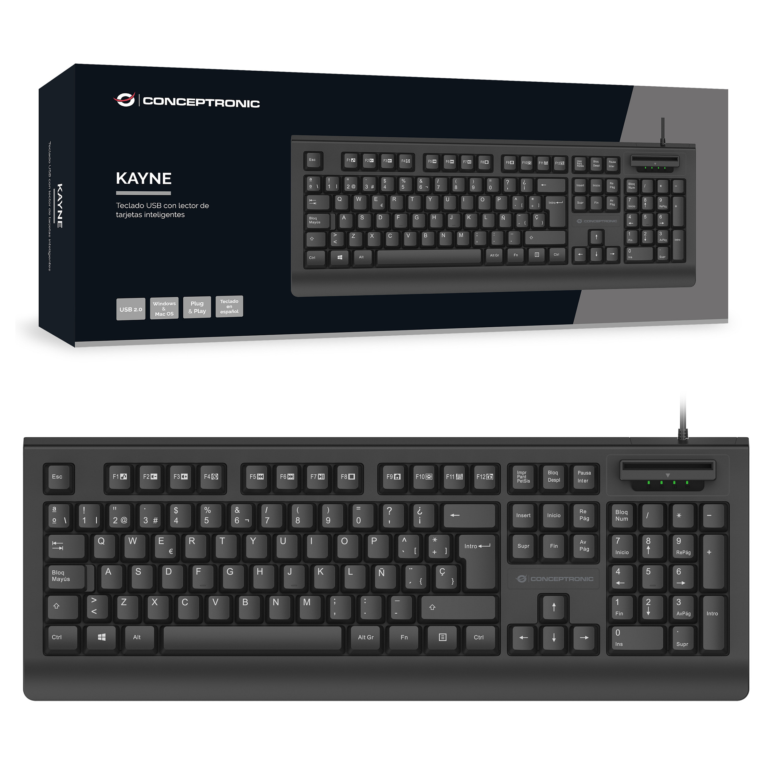 USB Tastatura CONCEPTRONIC Smart ID-Kartenleser španjolska crna boja-2