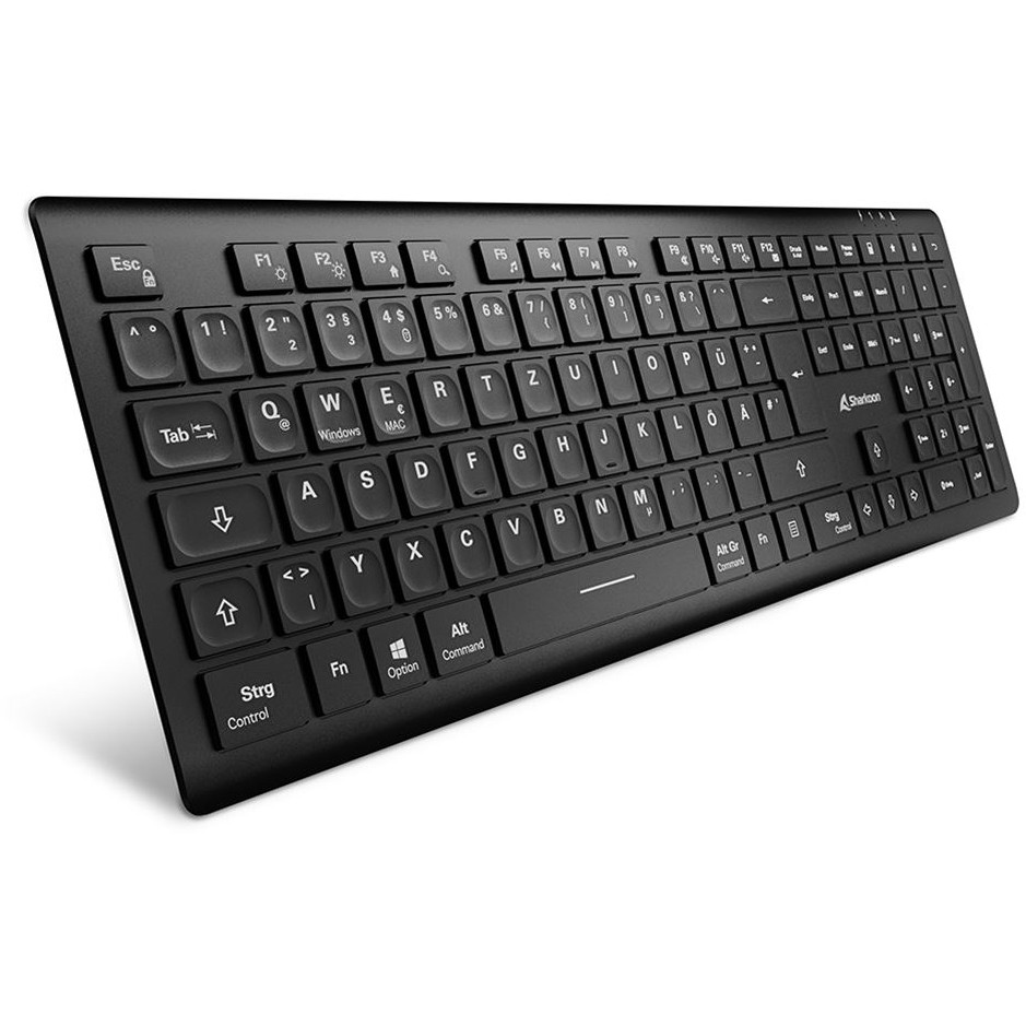 Tipkovnica SHARKOON OfficePal K30W DE Layout Rubberdome crna boja – internacionalna non HR tipkovnica