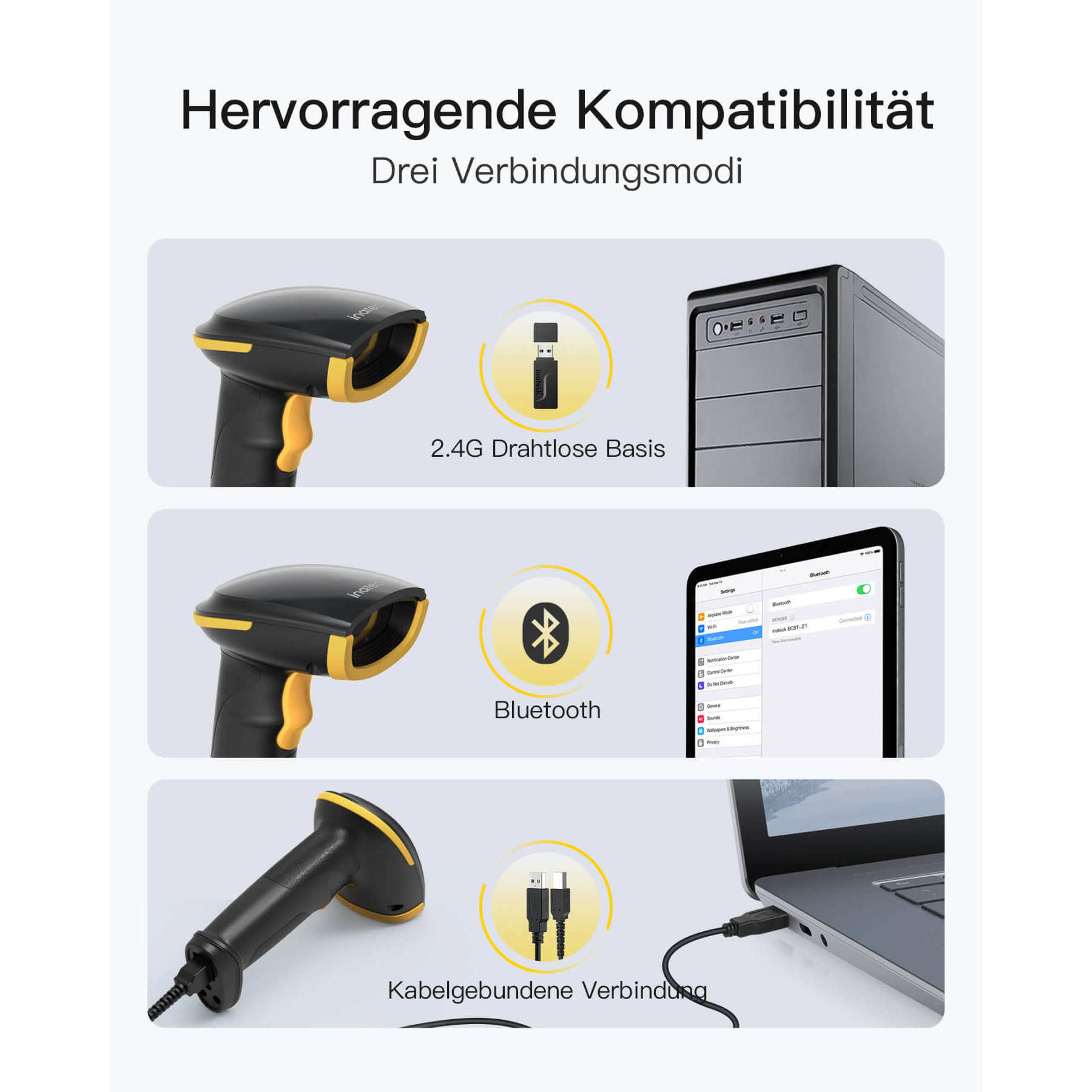 Barkod čitač INATECK BCST-35, 2D, Bluetooth, s bazom za punjenje, crni-4