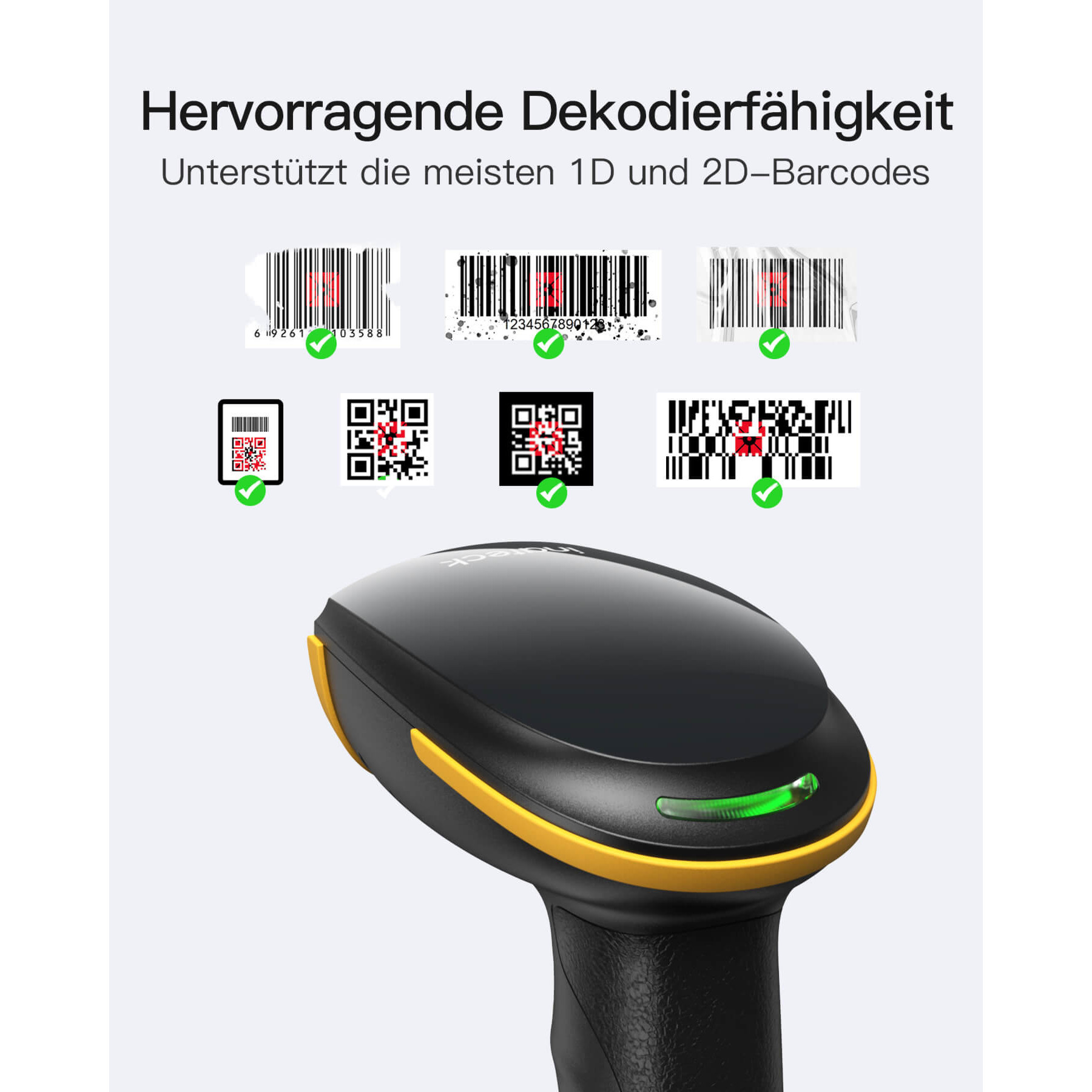 Barkod čitač INATECK BCST-35, 2D, Bluetooth, s bazom za punjenje, crni-6