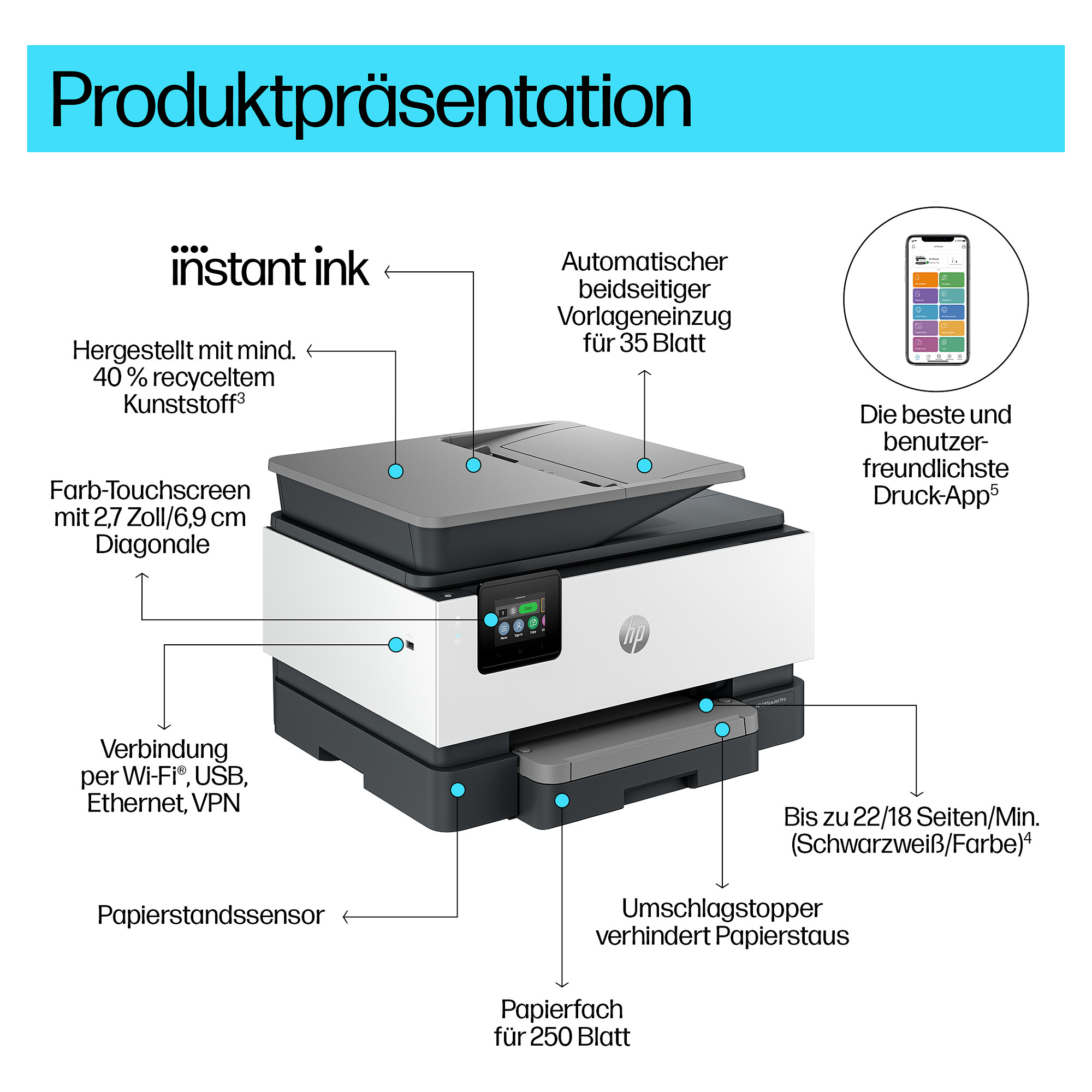 Multifunkcijski pisač HP OFFICEJET PRO 9120e 4in1 (A4, LAN, WLAN, ADF, Duplex)-12