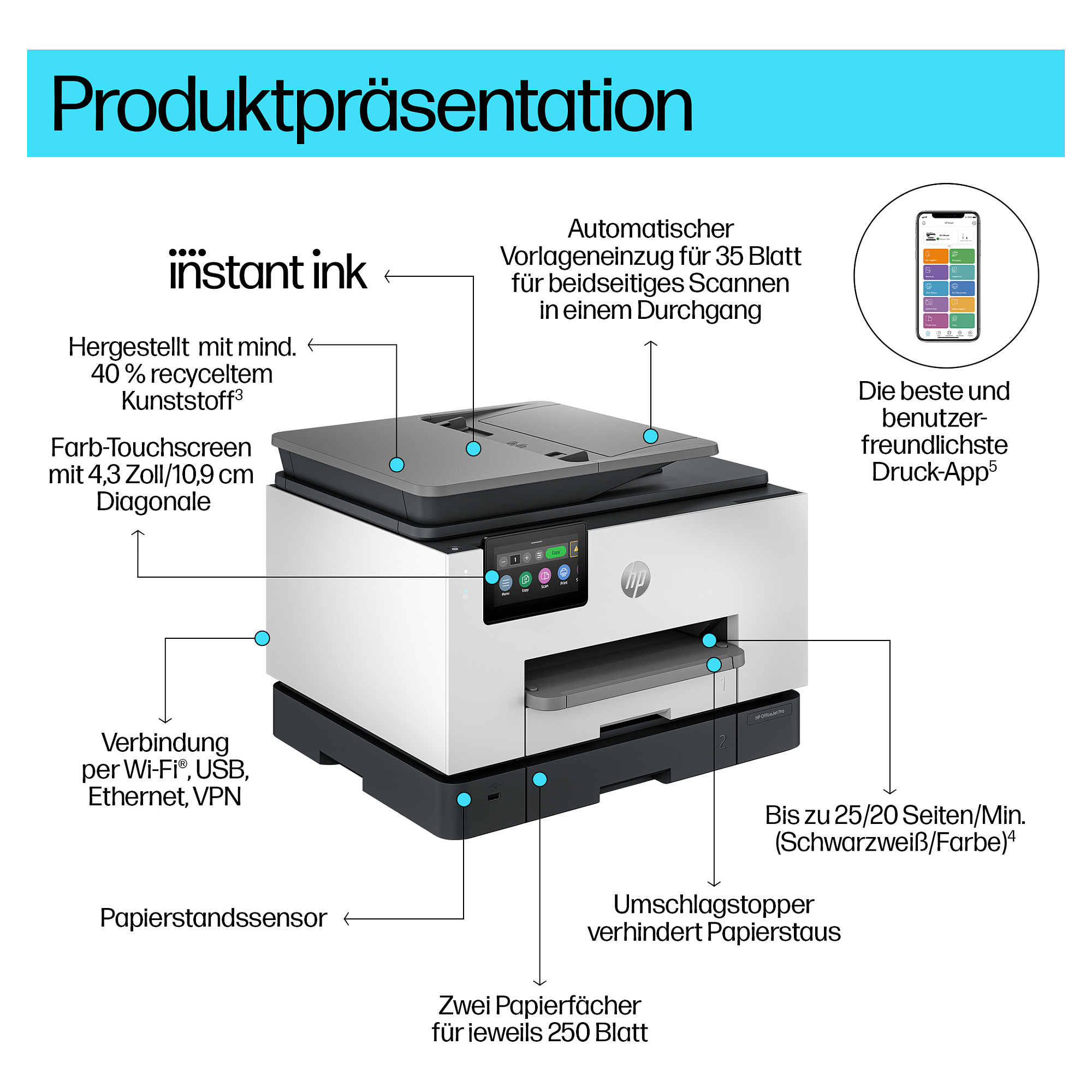 Multifunkcijski pisač HP OFFICEJET PRO 9132e 4in1 (A4, LAN, WiFi, ADF, Duplex)-8