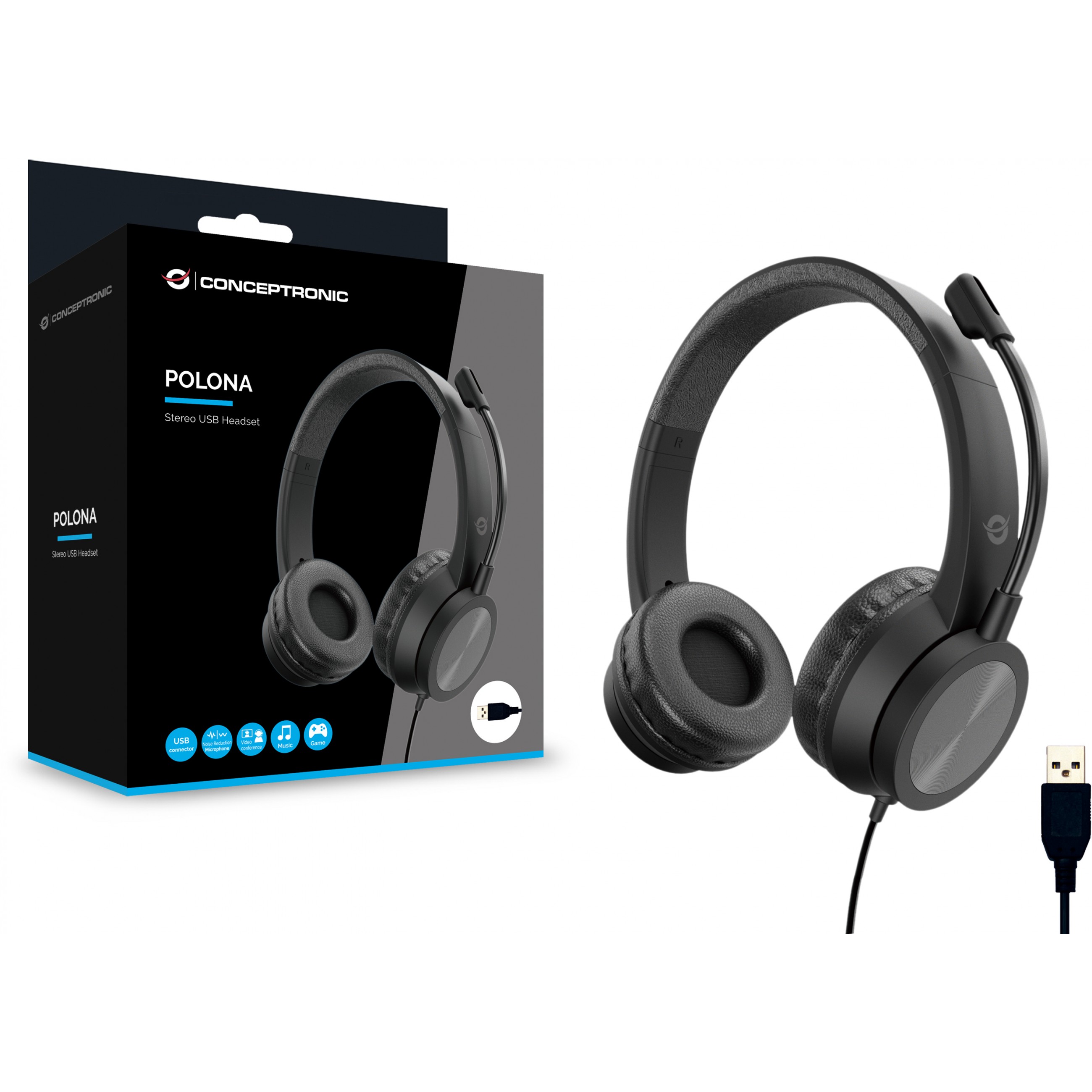 Slušalice s mikrofonom CONCEPTRONIC CCHATSTARU2B (USB-A, 2m kabel, kontrole na kabelu)-6