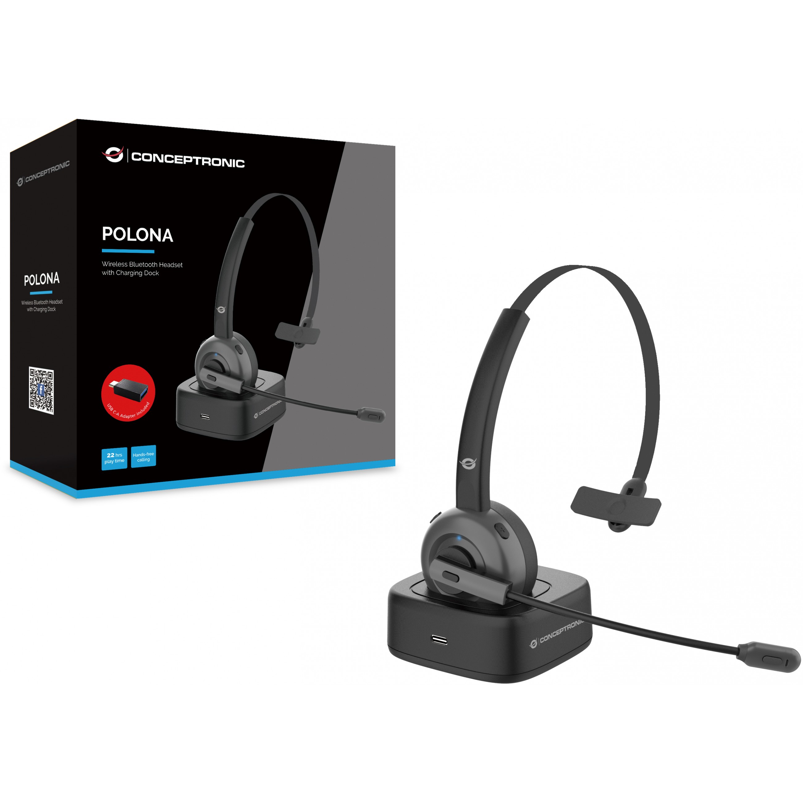Slušalice CONCEPTRONIC Headset bežični BT 5.0 +Ladestation crna boja-1