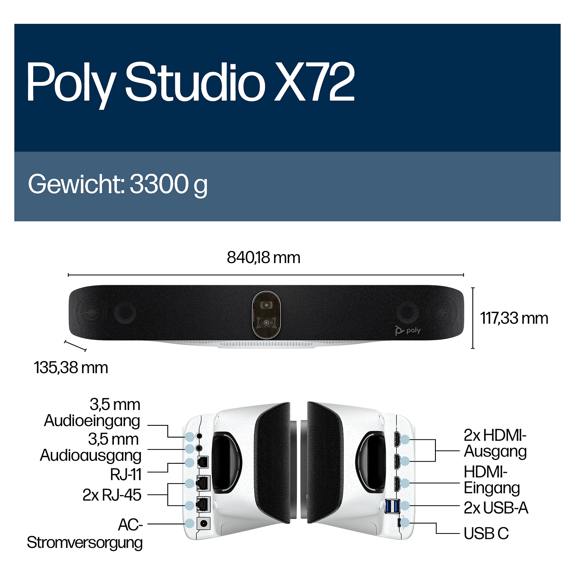 Video konferencijski sustav HP POLY STUDIO X72 All-in-one 4K-10