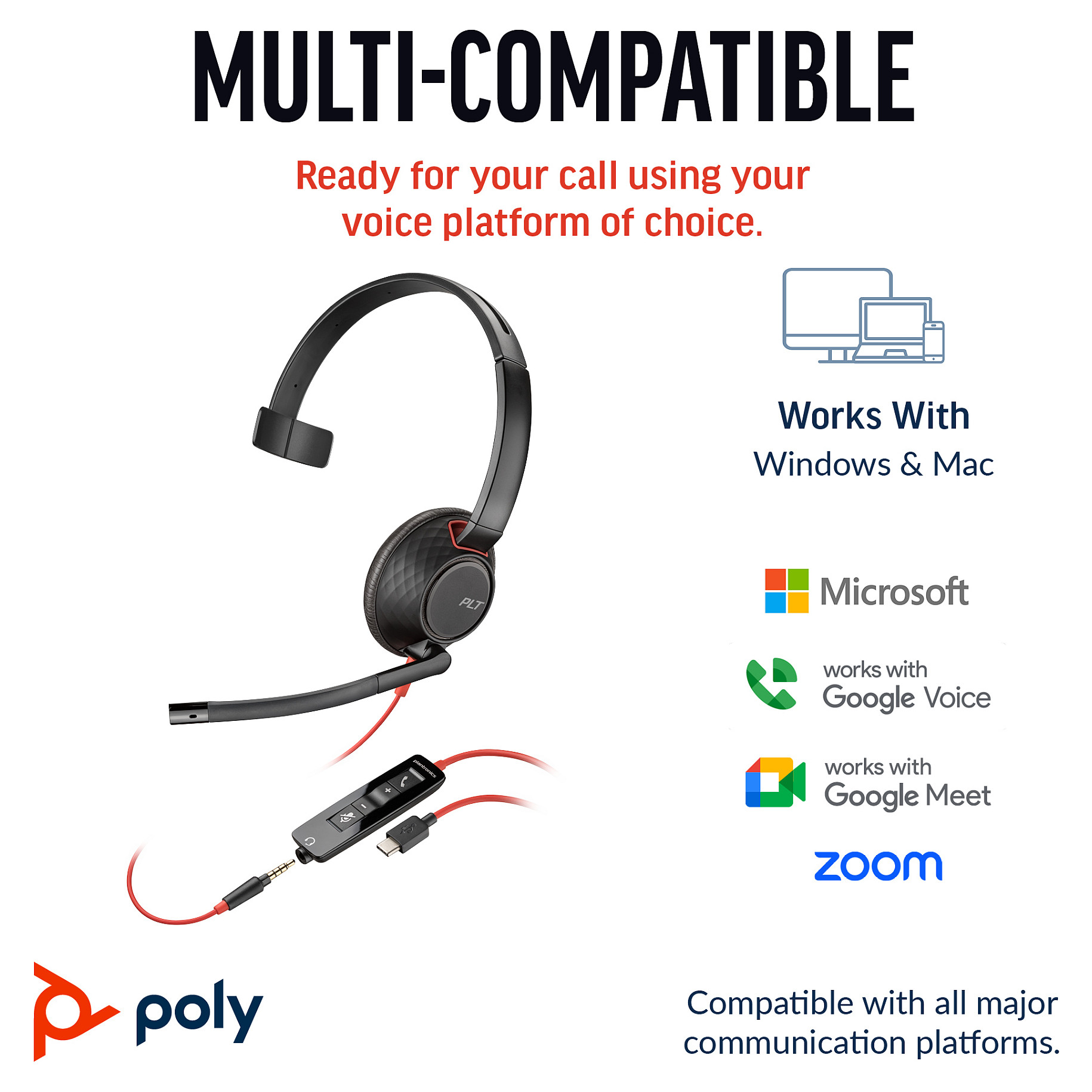Slušalice HP POLY Blackwire 5210 Monaural USB-C +3.5mm Plug +USB-C/A Adapter-7