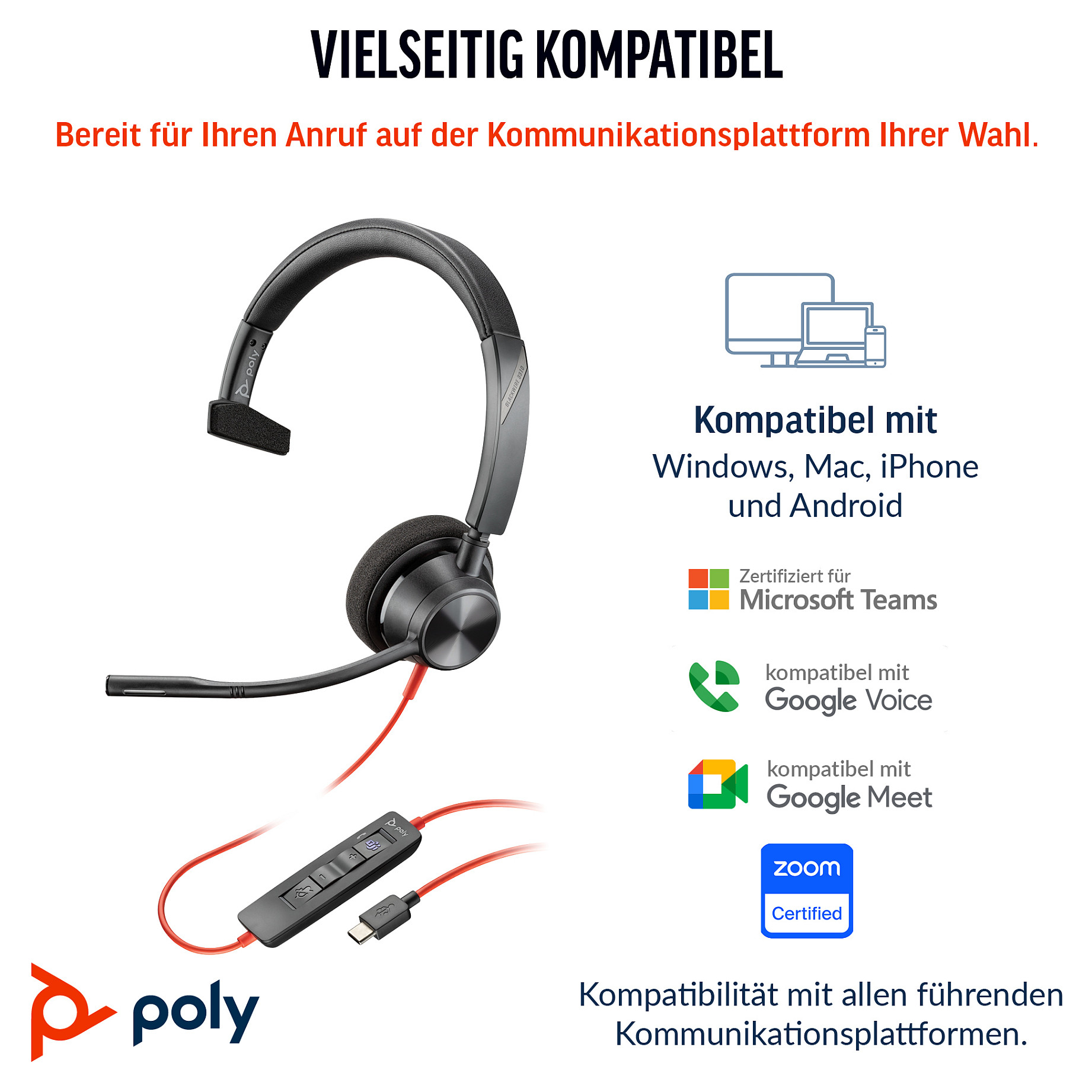Slušalice HP Poly Blackwire 3310 Monaural Microsoft Teams Certified USB-C + USB-C/A Adapter-4