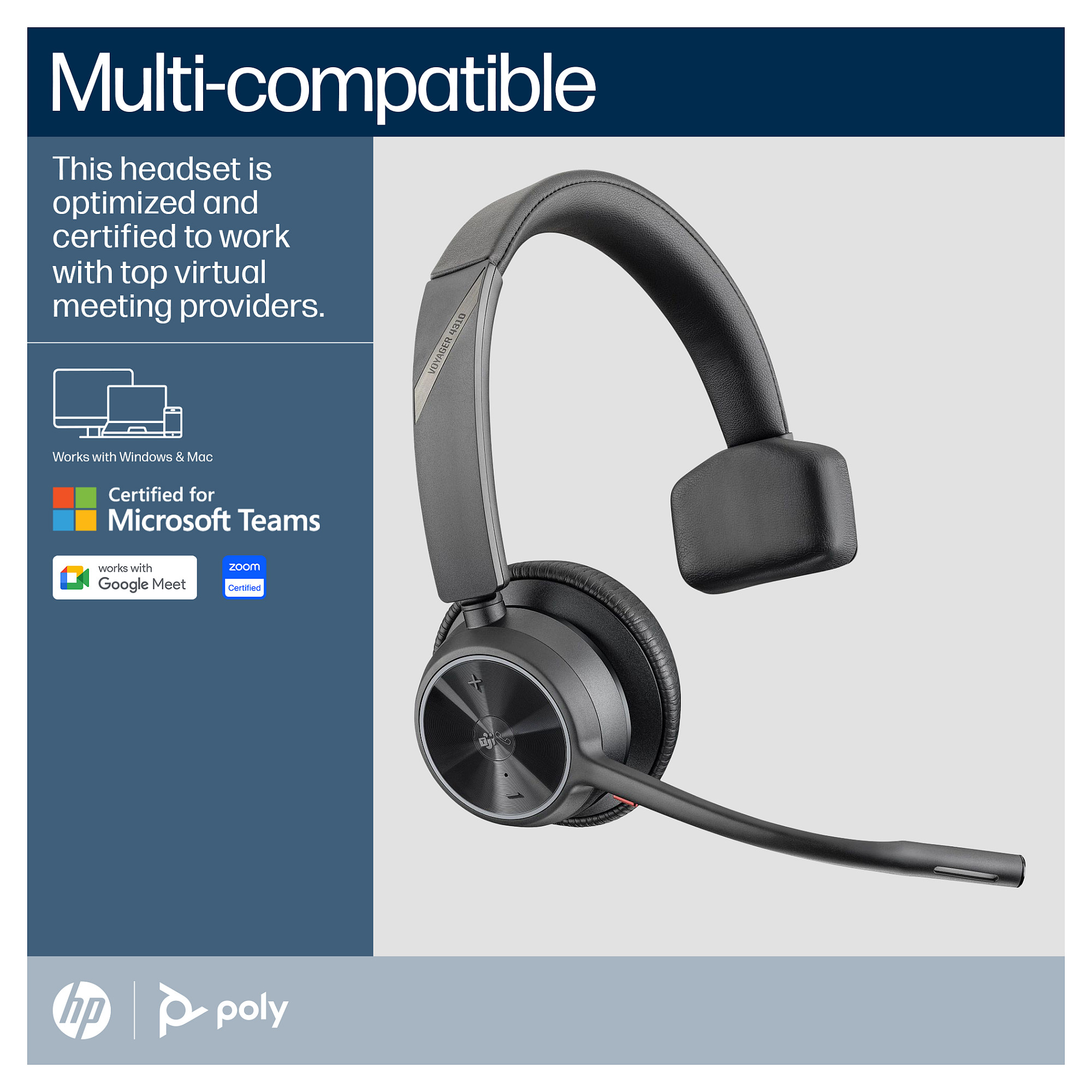 Slušalice HP Poly BT Headset Voyager 4310 UC Mono USB-A Teams mit Stand-4