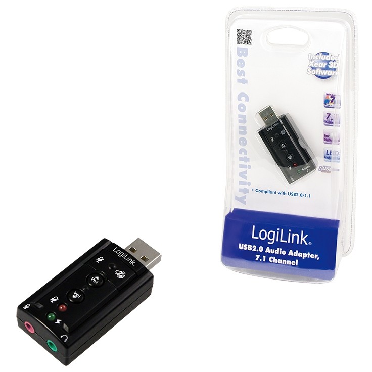 LogiLink USB 2.0 Audio-Adapter, USB-A/M zu 2x 3,5 mm/F, Virtual 7.1 Soundeffekt, schwarz-0