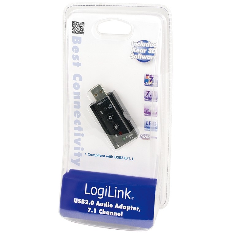 LogiLink USB 2.0 Audio-Adapter, USB-A/M zu 2x 3,5 mm/F, Virtual 7.1 Soundeffekt, schwarz-1