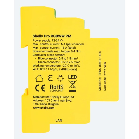 Kontroler LED svjetla SHELLY Relais "Pro RGBWW PM" WLAN LAN BT-1