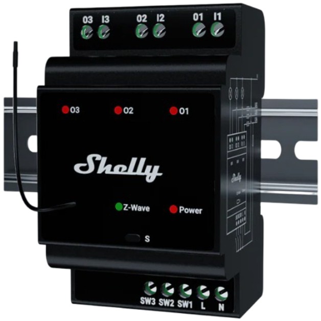 Relais Shelly Wave Hutschiene Pro 3 Relais max. 48 A 3 Phasen 3x 16A Z-Wave
