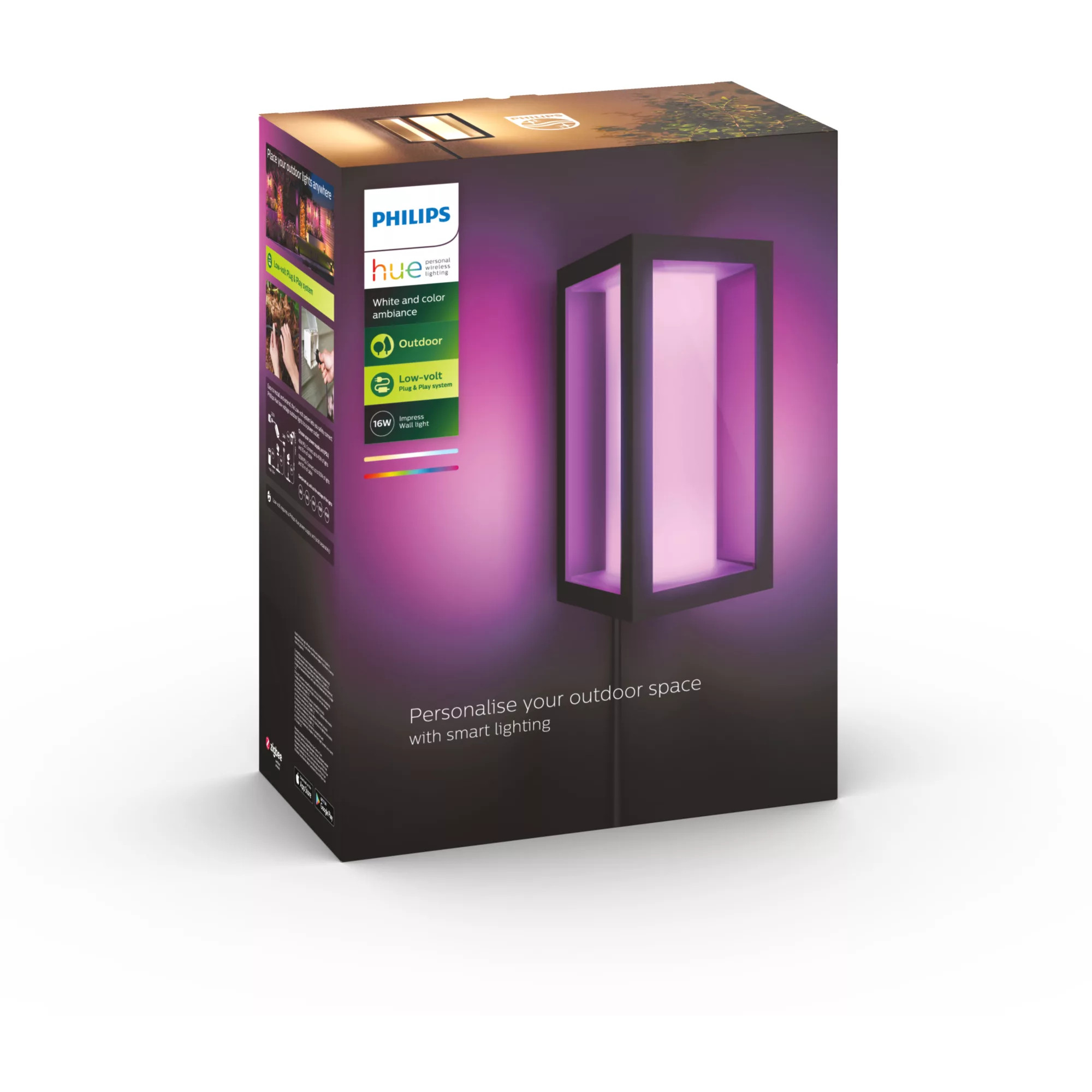 Vanjska zidna svjetiljka PHILIPS Hue Impress (uska, crna, 1200 lm, IP44)-5