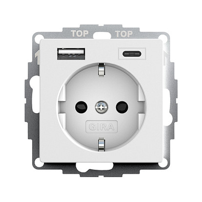 Utičnica GIRA System 55 Schuko s USB A+C punjačem dvostruka čisto bijela (245927)