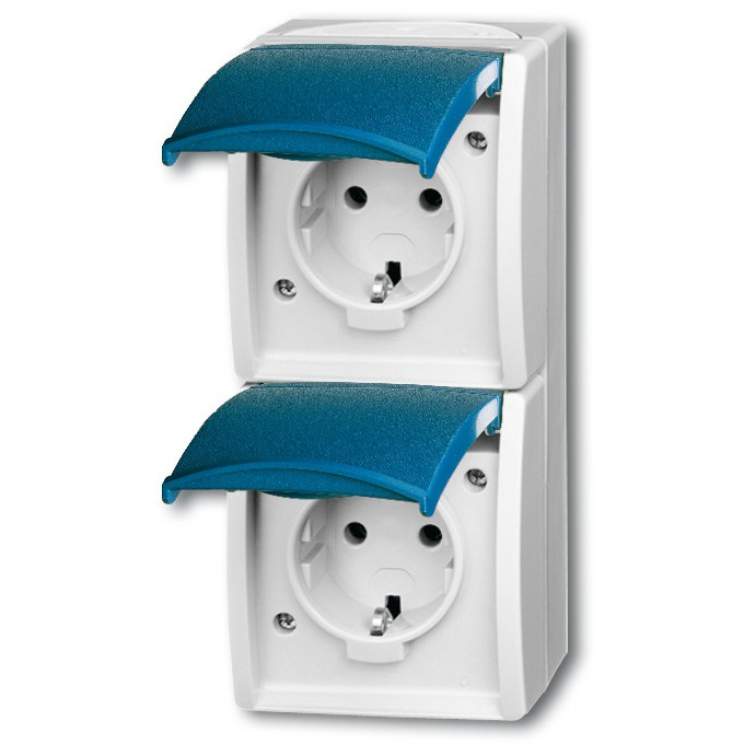 Utičnica BUSCH-JAEGER BJ 20-02EW-53 s poklopcem vertikalna 2f ocean IP44 siva/plava