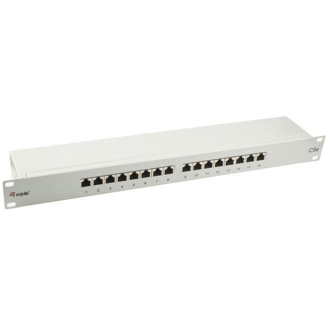 Patchpanel EQUIP 16x RJ45 Cat5e 19" FTP 1HE hellgrau