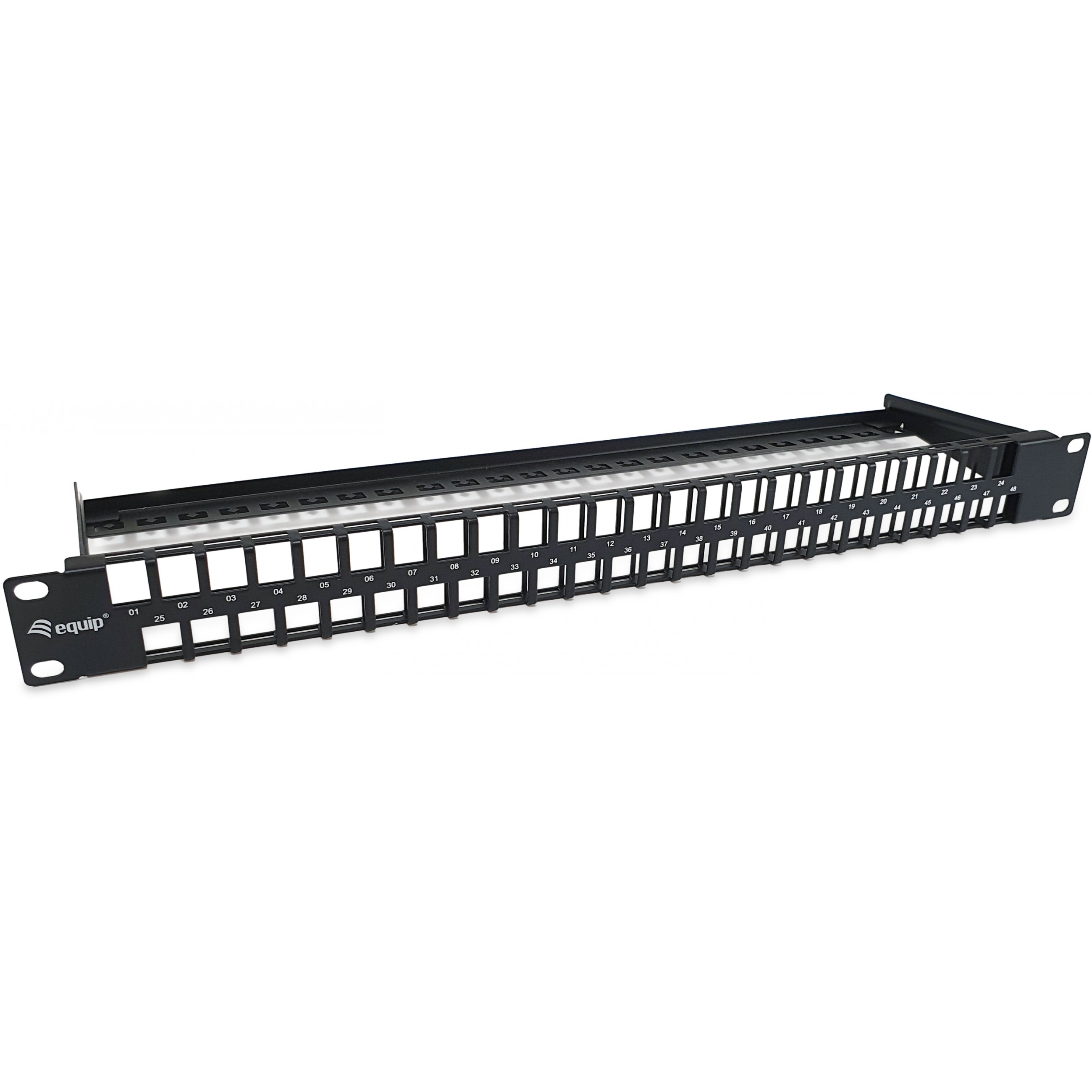Patch Panel EQUIP 129448, 48-portni, Cat.6 UTP, 19" 1U, Keystone, crni