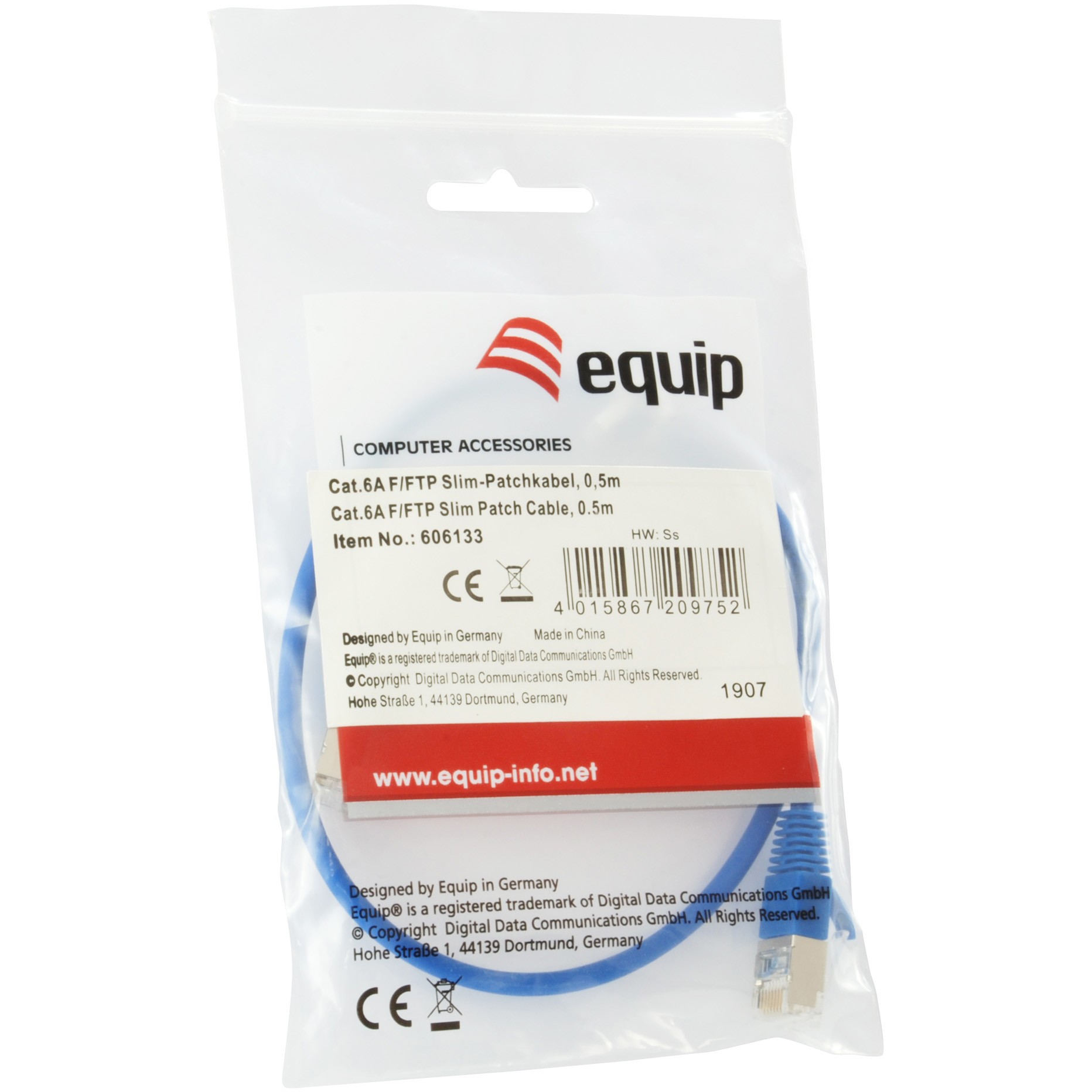 Kabel EQUIP Patchkabel Cat6A F/FTP 2xRJ45 0.50m plava boja-3