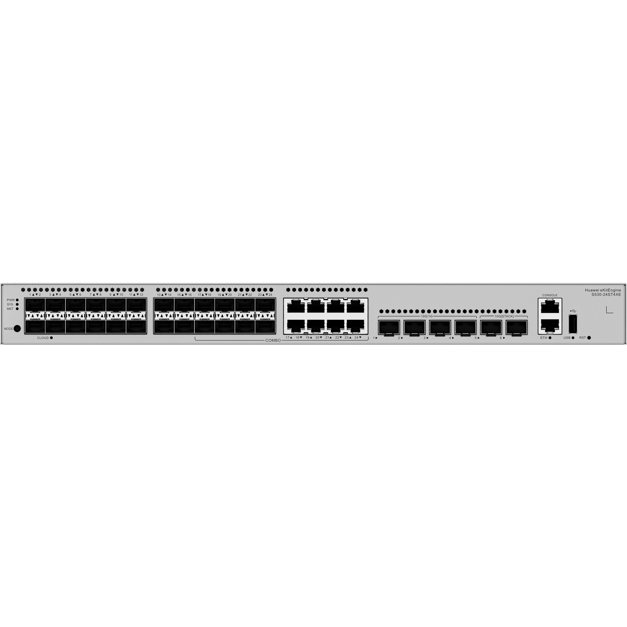 Preklopni uređaj HUAWEI S530-24ST4XE 24xGE SFP portova 8 dual-purpose 10/100/1000 ili SFP 4x10GE SFP+ portova 2x12GE stack portova 1xAC napajanje-1