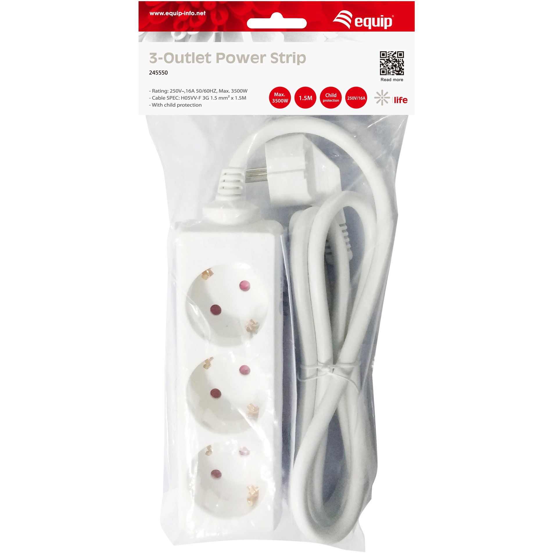Produžetak kabel Equip 3-fach Schuko 1.5m-3