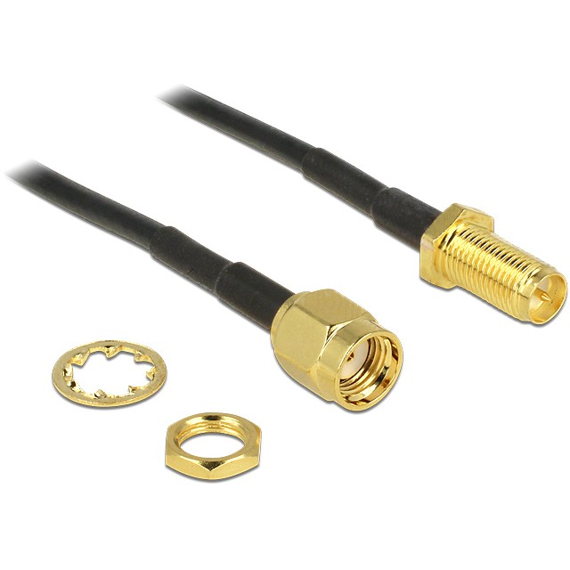 DELOCK antenski produžni kabel za ugradnju 88899 (RP-SMA muški > RP-SMA ženski, 20 cm, 50 Ohm)