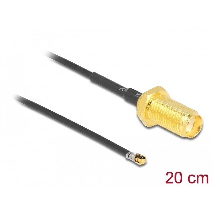 Kabel DELOCK Antennenkabel SMA Buchse zum Einbau zu MHF 4L LK Stecker 1.37 20cm Gewindelnge 10mm-1