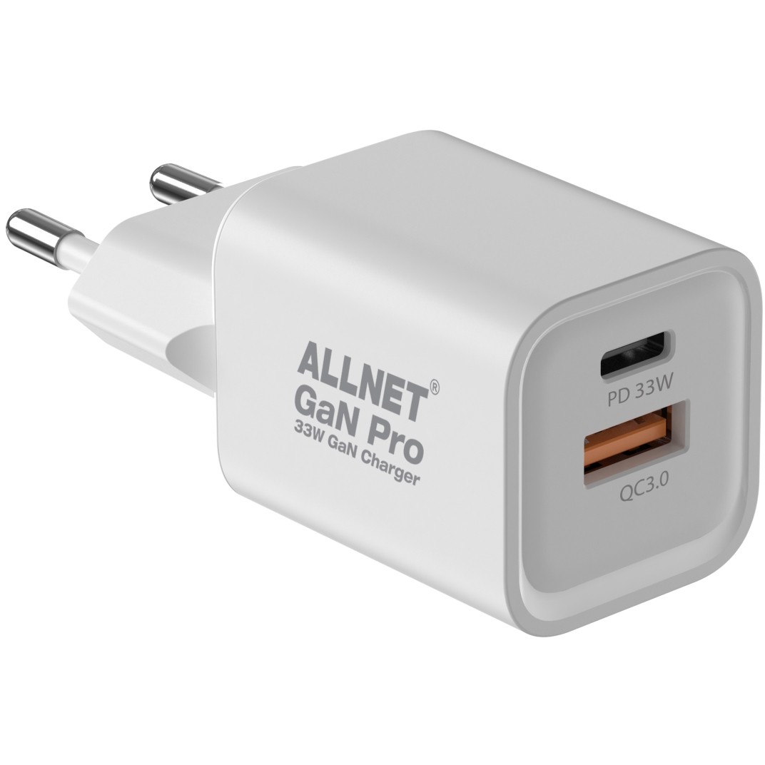 Adapter ALLNET Z ALLNET Ersatznetzteil QC USB-C PD 45Watt 1x USB Typ-A 1x USB Typ-C EU PLUG-1