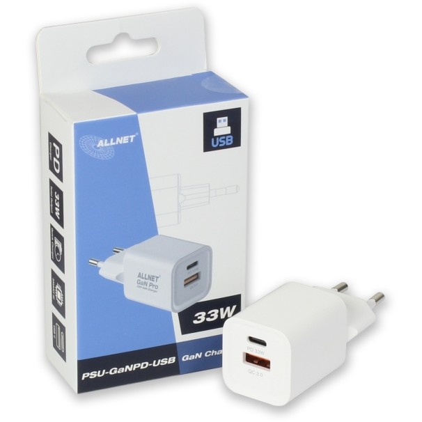 Adapter ALLNET Z ALLNET Ersatznetzteil QC USB-C PD 45Watt 1x USB Typ-A 1x USB Typ-C EU PLUG-4