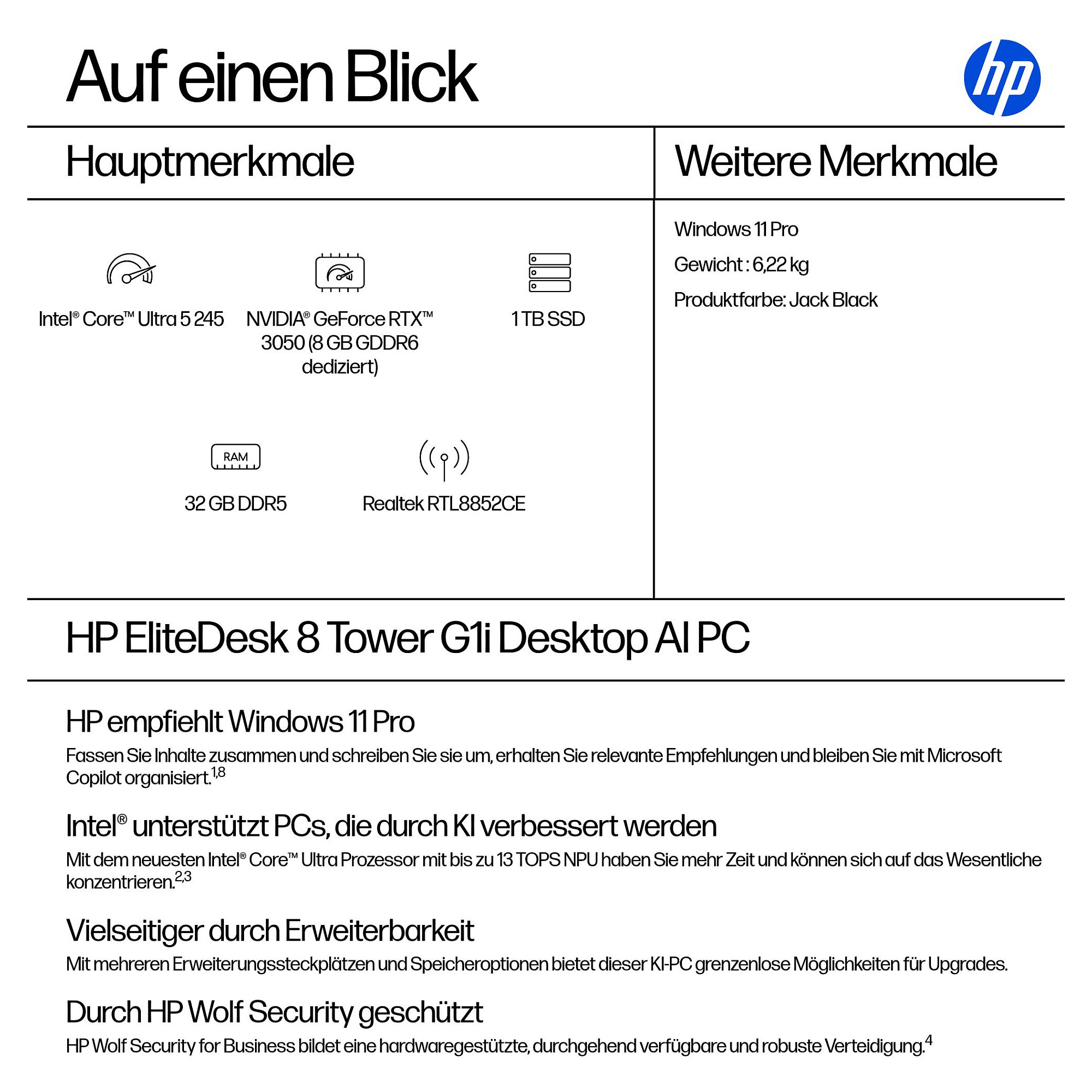 Desktop računalo HP EliteDesk 8 Tower G1i AI (Tower, Intel Core Ultra 5 245, 32GB, 1TB SSD, NVIDIA GeForce RTX 3050, Windows 11 Pro, Jack Black)-7