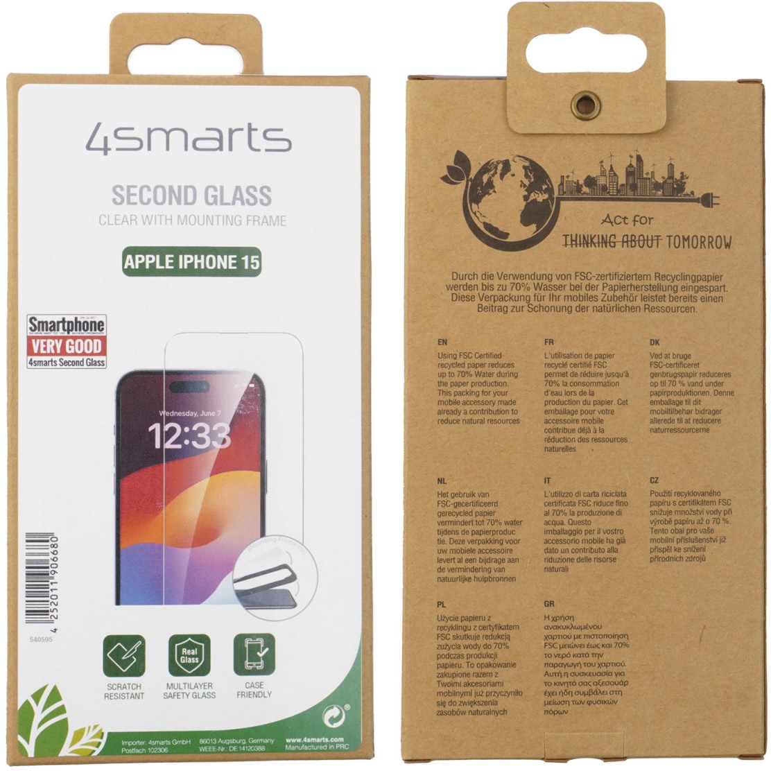 Zaštita za ekran 4SMARTS Second Glass mit Montagerahmen za iPhone 15-1