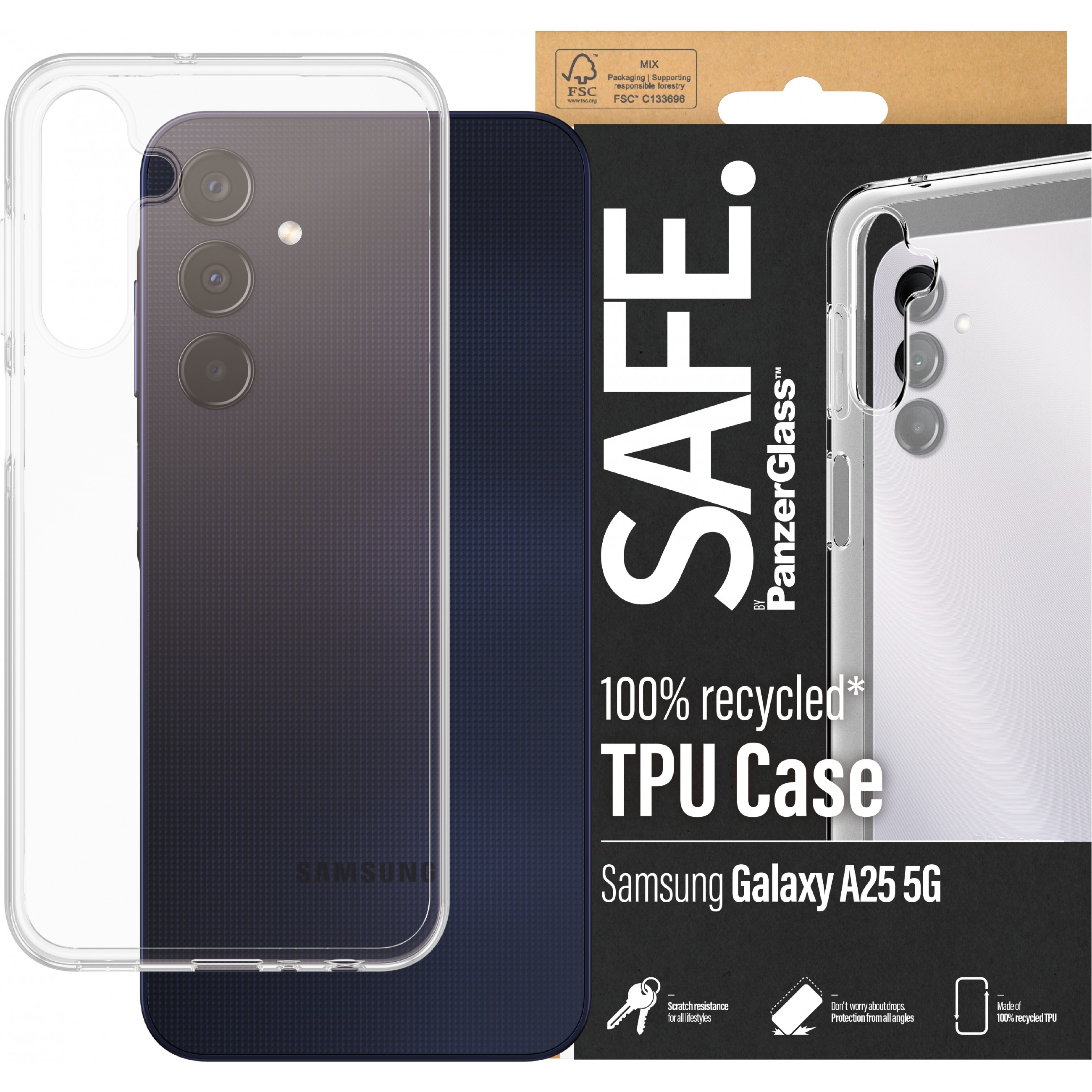 Zaštitna maska SAFE. by PanzerGlass za Samsung Galaxy A25 5G (prozirna, antibakterijska, otporna na udarce)-1
