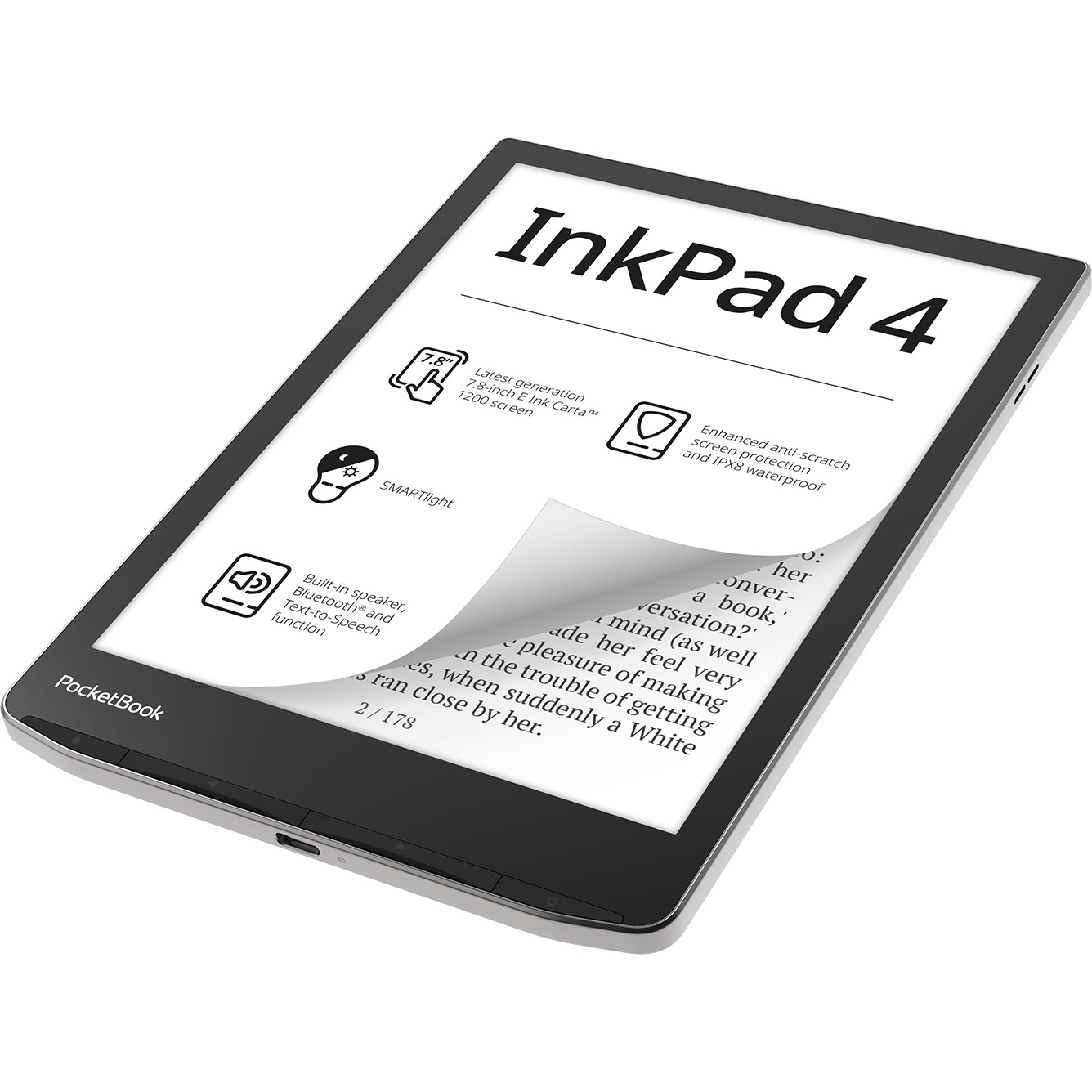 E-reader PocketBOOK InkPad 4 Stardust Silver DACH-Version-2