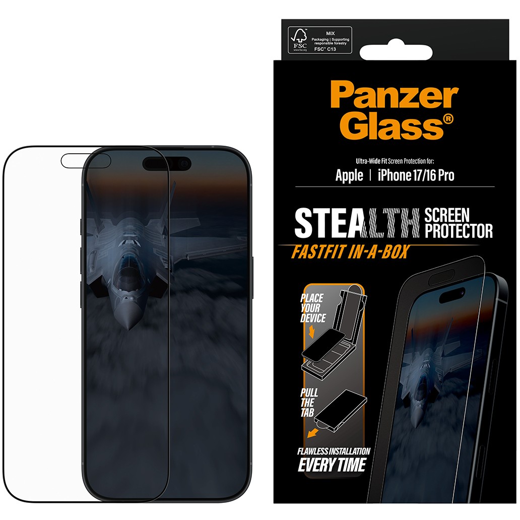 Zaštita ekrana PANZER GLASS Stealth Screen Protector w. Black Frame iPhone 17 | iPhone 16 Pro | Ultra-Wide Fit-1