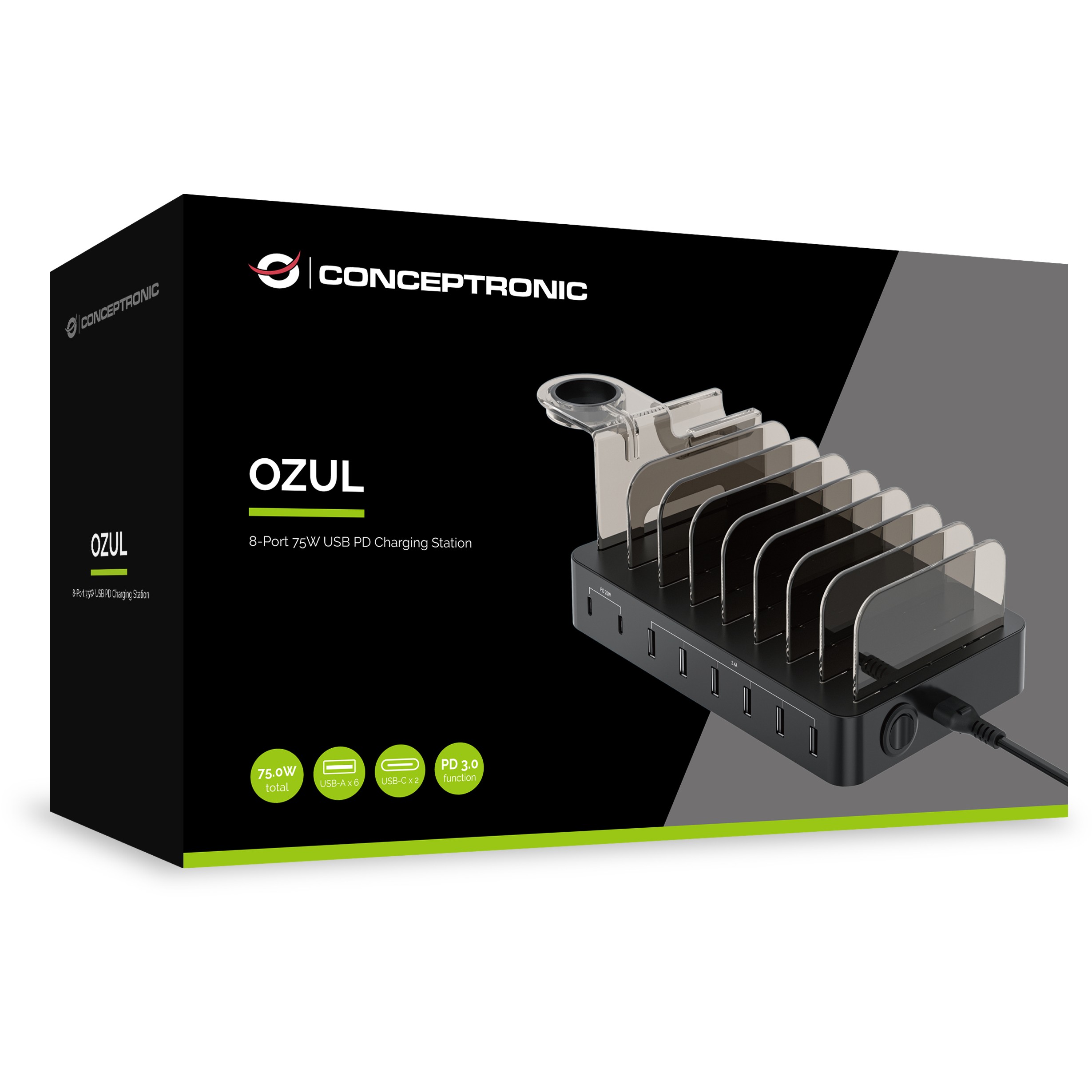 Punjač CONCEPTRONIC Ladegerät 8Port 6xUSB-A/2xC Multi 75WPD3.0-2