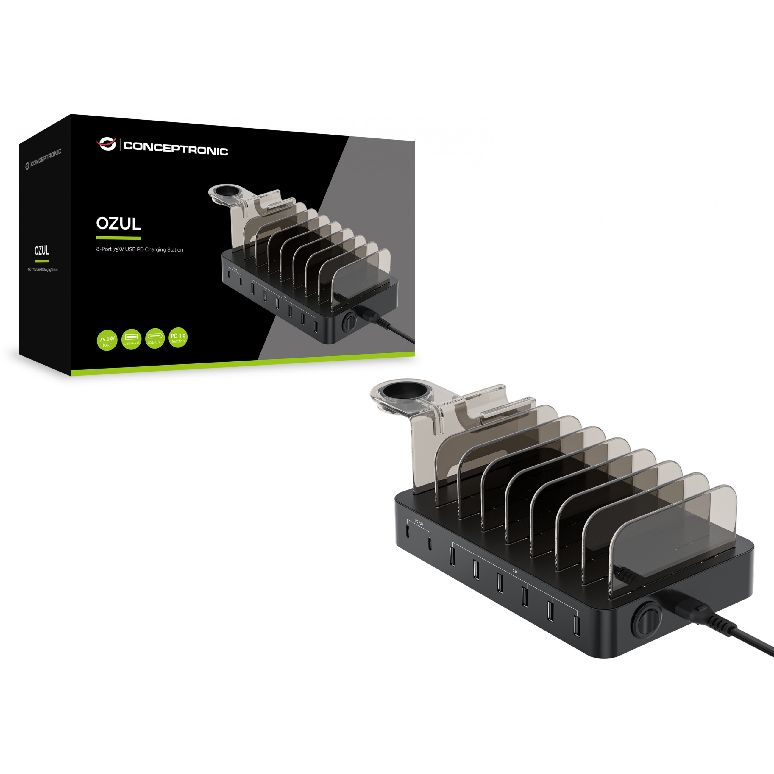 Punjač CONCEPTRONIC Ladegerät 8Port 6xUSB-A/2xC Multi 75WPD3.0-3