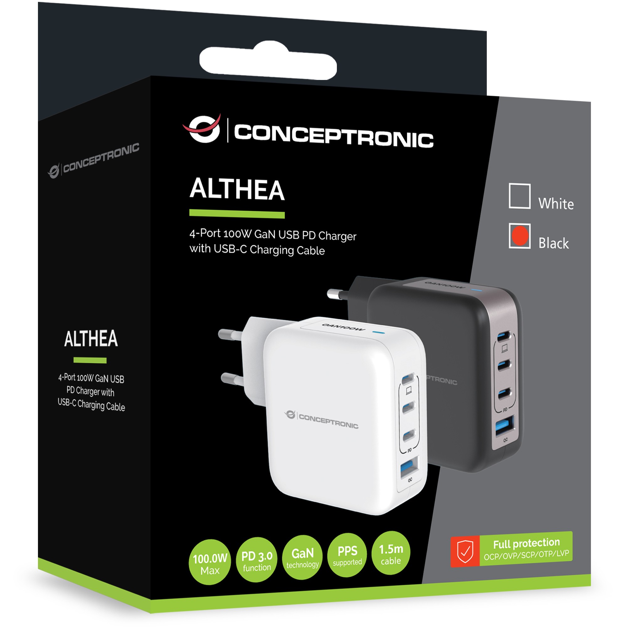 Punjač CONCEPTRONIC Ladegerät 4Port GaN (3xusb-c, 1xa, 100w, pd 3.0, pps)-1