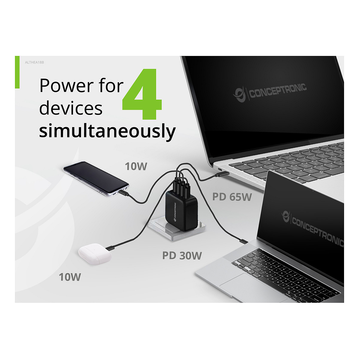 Punjač CONCEPTRONIC Ladegerät 4Port GaN (3xusb-c, 1xa, 100w, pd 3.0, pps)-11
