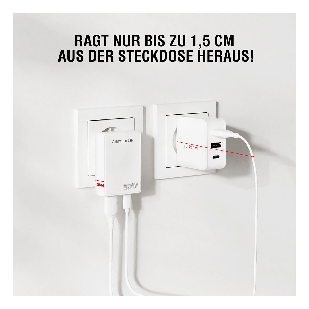 Punjač 4SMARTS Netzladegert FlatPlug Duos 20W GaN 1C+1A-7