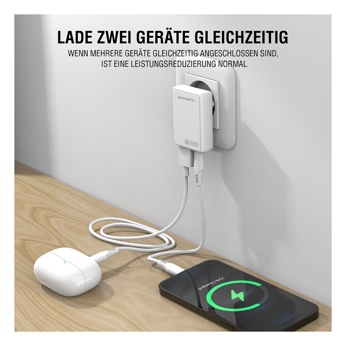 Punjač 4SMARTS Netzladegert FlatPlug Duos 20W GaN 1C+1A-8