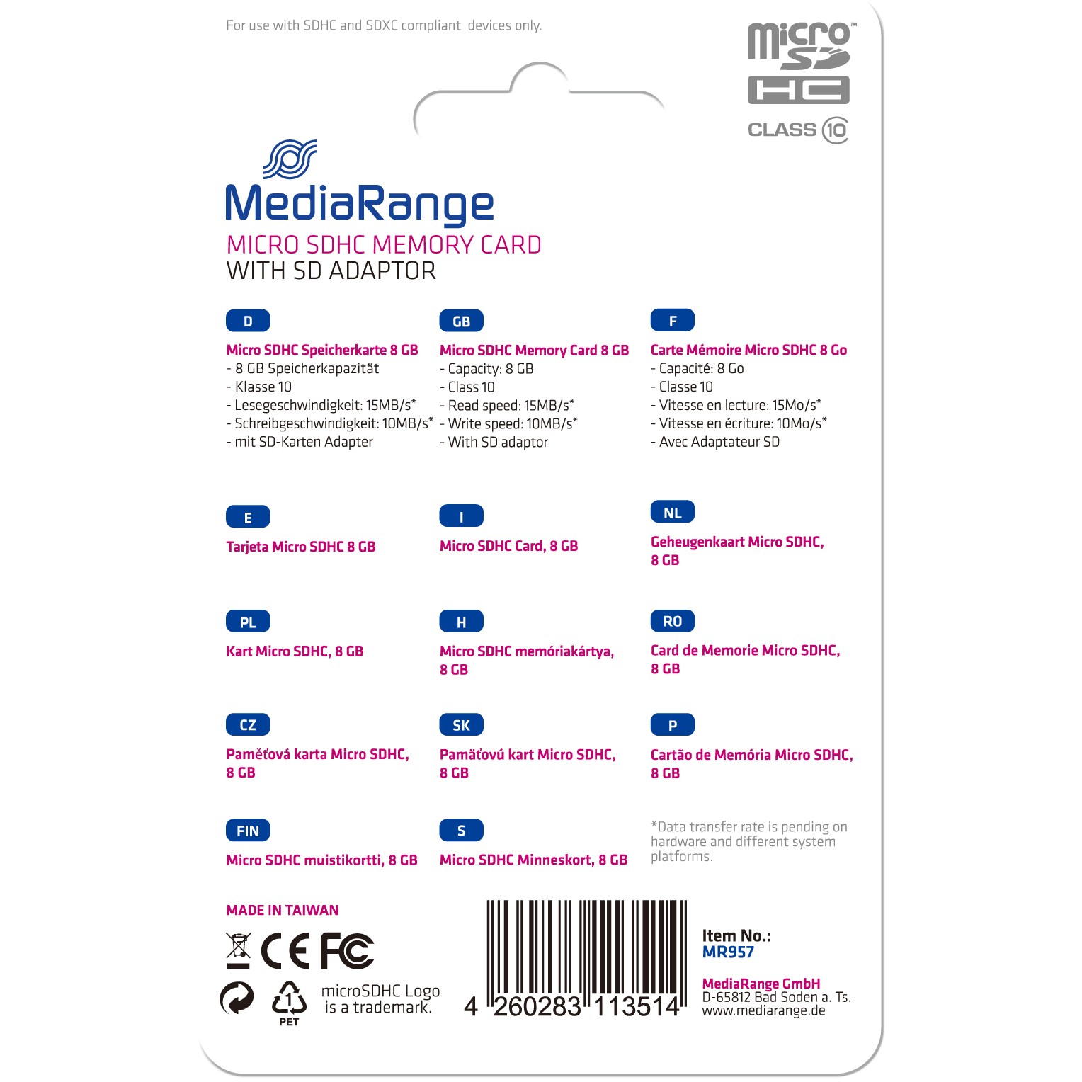 Memorijska MEDIARANGE kartica MEDIA RANGE 8GB microSDHC - 8 GB - crna boja-1