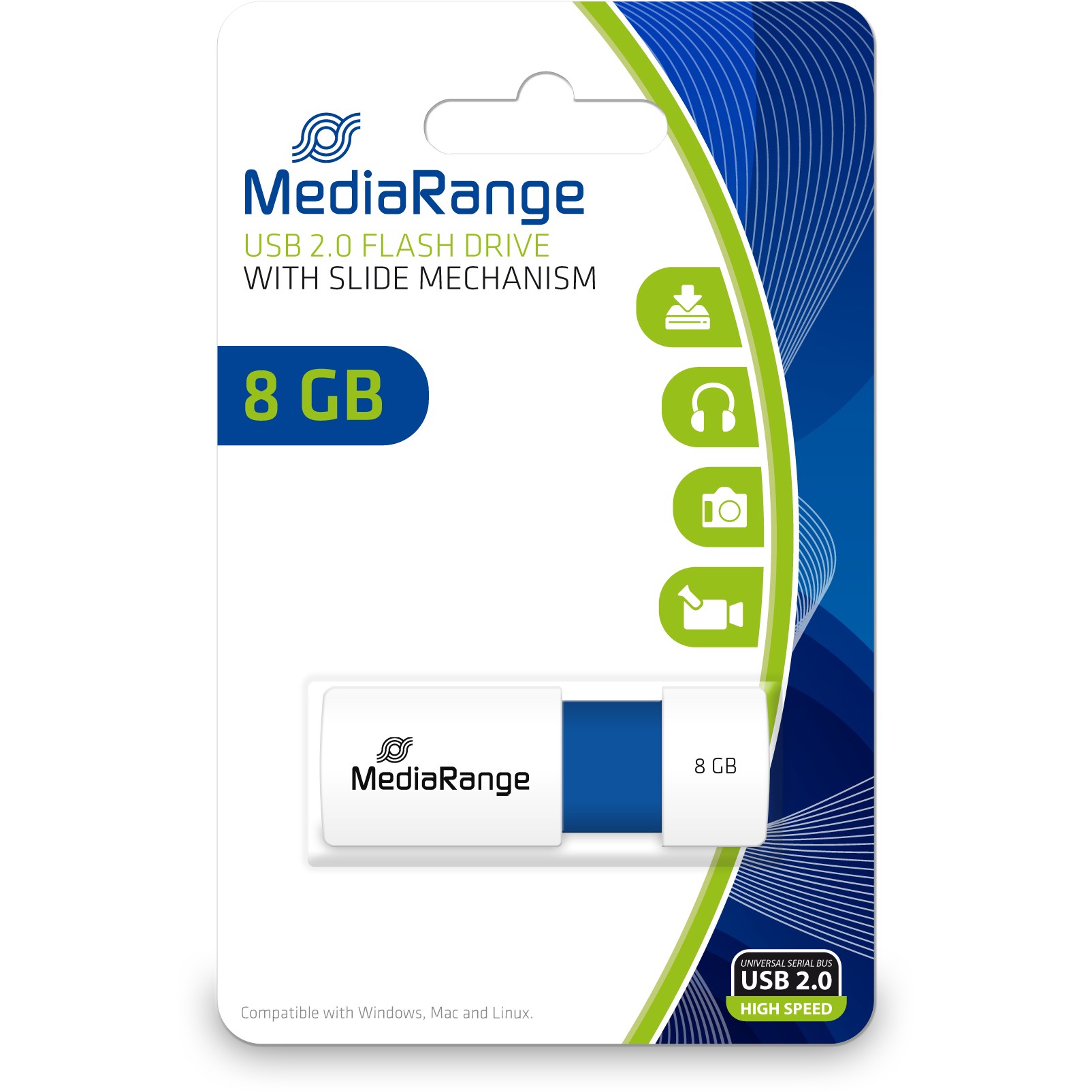 USB-Stick MEDIARANGE MEDIA RANGE STICK 8GB USB 2.0 Slider plava boja-1