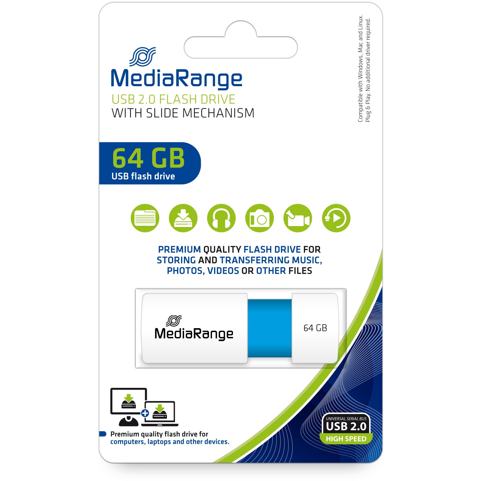 USB-Stick MEDIARANGE MEDIA RANGE STICK 64GB USB 2.0 hellblau