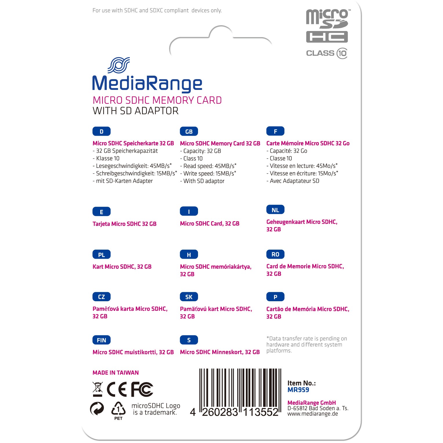 MicroSDHC MEDIARANGE CARD 32GB (klasa 10, 45 MB/s, 15 MB/s)-1